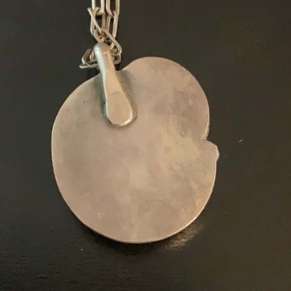 Native American Sterling Silver Elongated Turquoise Cabochon Necklace 12” chain - Picture 3 of 4